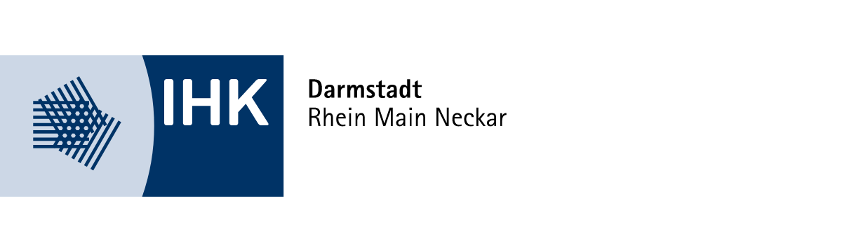 Logo der Industrie- und Handelskammer (IHK) mit blauem Hintergrund und stilisiertem Netzsymbol