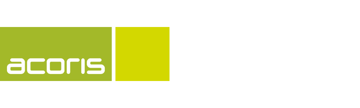 Logo der Acoris AG. Der Schriftzug Acoris ist in weiß auf einem grünen Rechteck neben welchen ein helleres grünes Quadrat ist.
