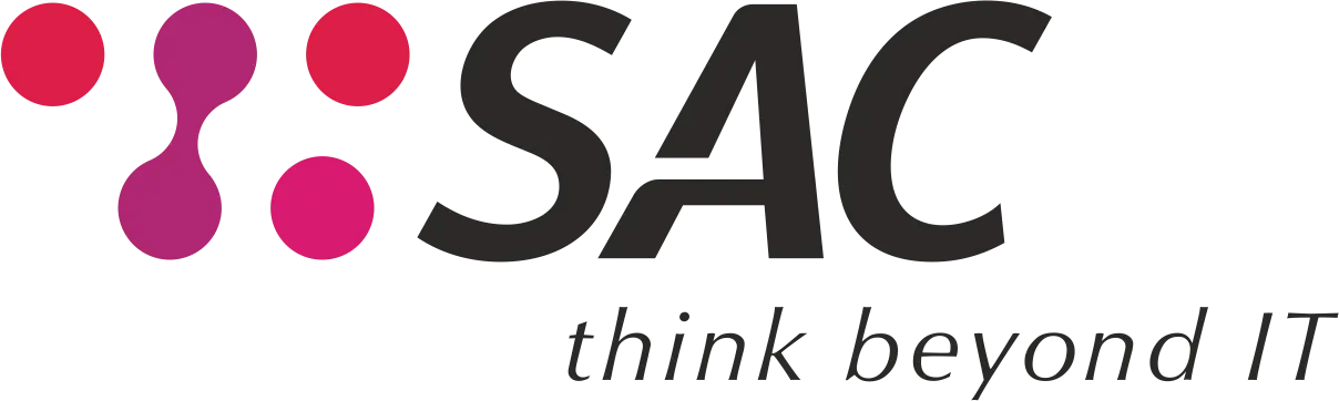 sac_logo Das Bild zeigt das SAC GmbH Logo mit dem Schriftzug "SAC" und dem Slogan "think beyond IT".