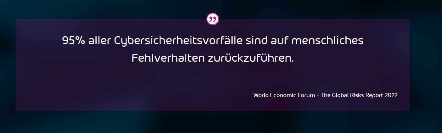 Screenshot aus de World Economic Forum zur User Awareness: 95% aller Cybersicherheitsvorfälle sind auf menschliches Verhalten zurückzuführen