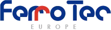 FerroTec_Logo Logo von FerroTec Europe in blauer Schrift und einem roten R