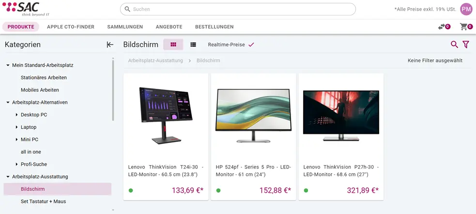 sac_beitragsbild_screenshot-shop_bildschirme Im SAC Shop kann vor der IT-Hardware-Bestellung die Hardware direkt verglichen werden.