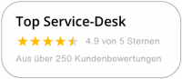sac_service-desk-bewertung Der Banner zeigt die Kundenbewertung der SAC GmbH. Der IT User Support und Service Desk wurde von Kunden mit 4.9 von 5 Kunden bewertet.