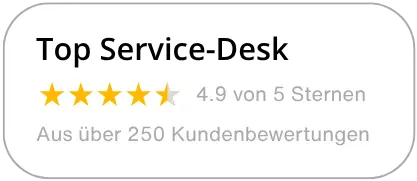 sac_service-desk-bewertung Der Banner zeigt die Kundenbewertung der SAC GmbH. Der IT User Support und Service Desk wurde von Kunden mit 4.9 von 5 Kunden bewertet.